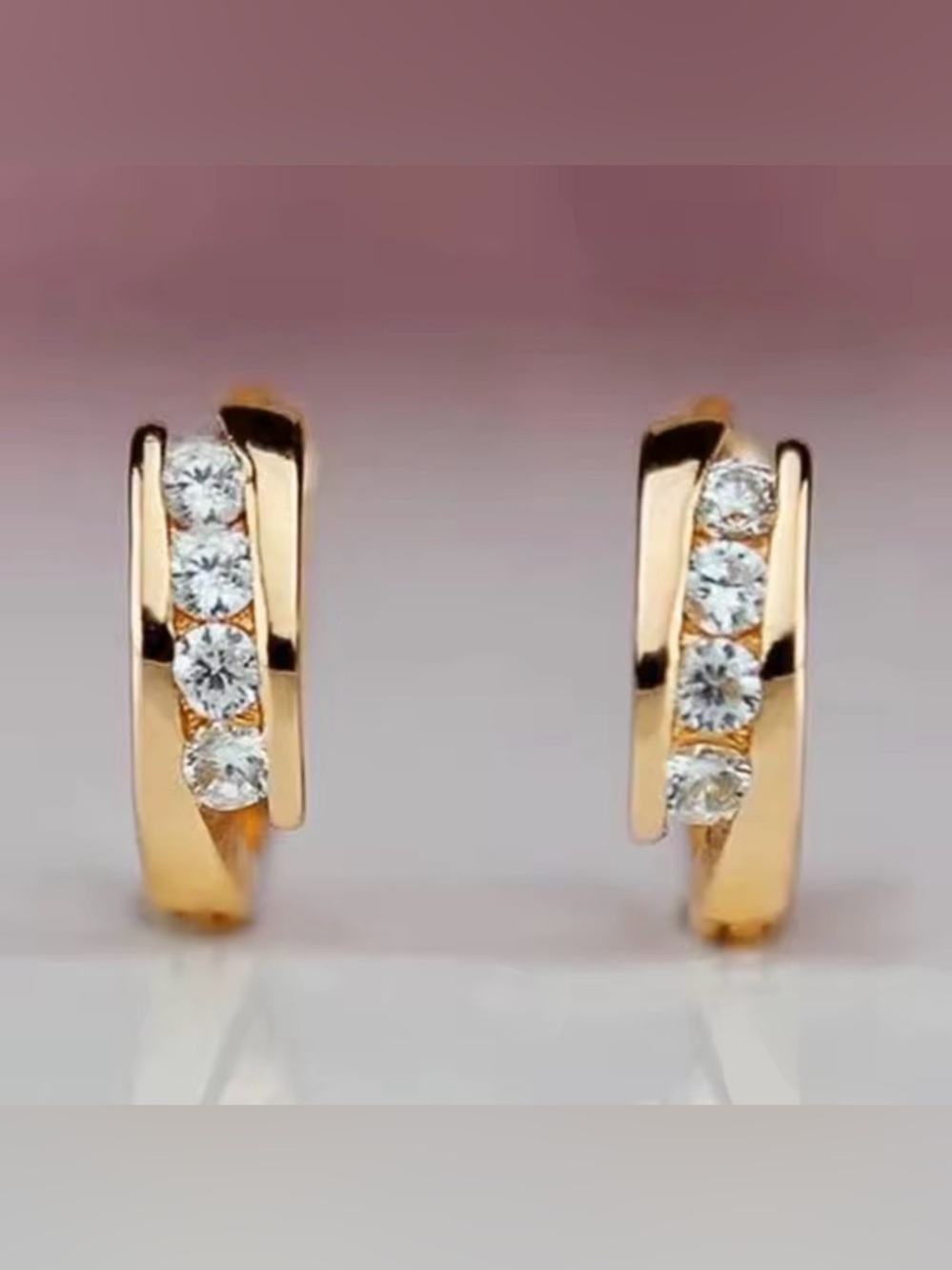 Gold Crystal Huggie Hoop Earrings - Elegant Women's Jewelry